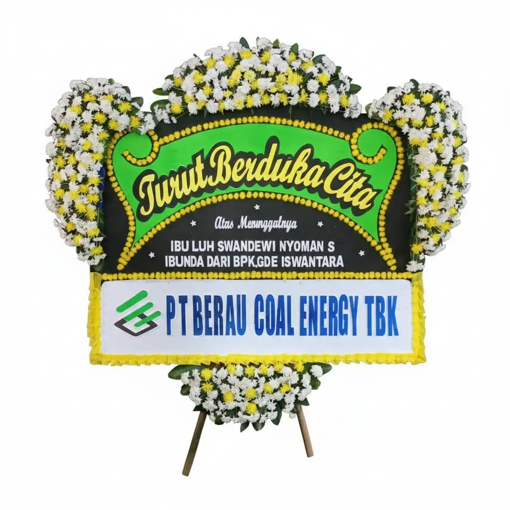 Karangan bunga papan duka cita desain elegan dengan bunga segar dari Toko Bunga Tanah Abang Arumi Florist